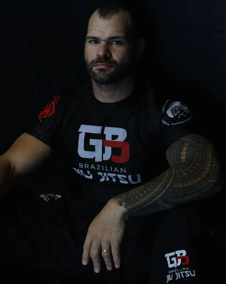 Coach Gustavo Borges, Brazilian Jiu-Jitsu black belt, in his GB Brazilian Jiu-Jitsu shirt